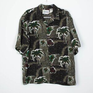 Reservoir Mens Hawaiian Print Short Sleeve Button Down Shirt Size Large Tropical